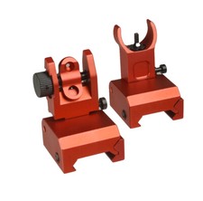 New Anodized Red Picatinny Iron Sight BUIS Front and Rear Flip-Up Sight Set