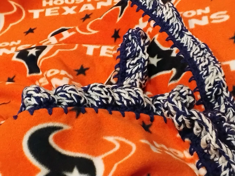 Manta polar Houston Texans con borde de ganchillo súper volantes fútbol americano Foto 2 de 4