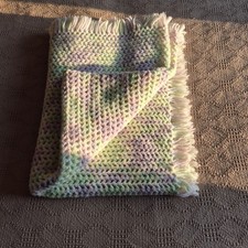 Handmade Crochet Baby Blanket Pastel Purple Green Yellow Variegated Afghan 60x40