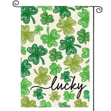 St Patricks Day Garden Flag 12x18 Inch Double Sided Outside, Shamrock Lucky Clov