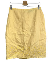 VTG Y2K Old Navy Womens Linen Skirt sz 10 Butter Yellow Embroidered Floral