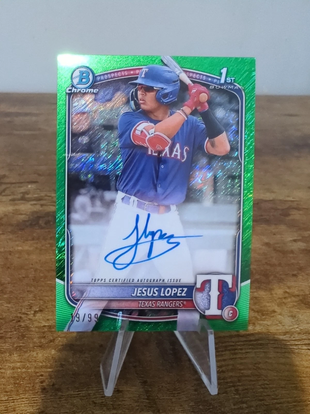 Jesus Lopez 2025 Bowman 1st Chrome Green Shimmer Auto 50/99 Rangers Autograph