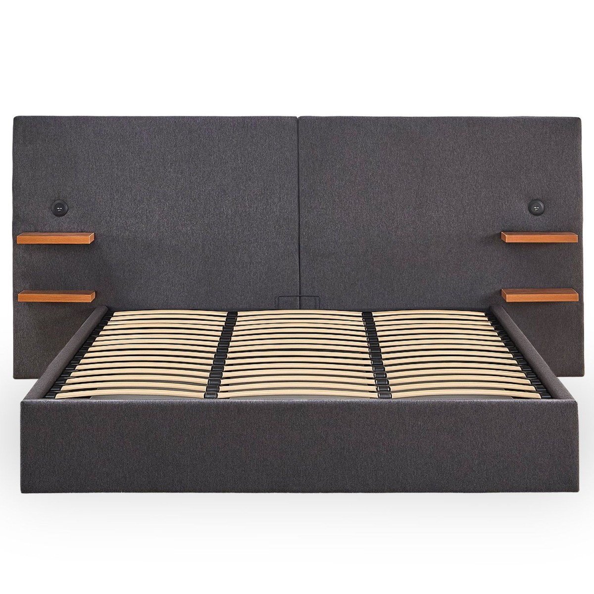Lit coffre 180x200 cm gris avec rangement sommier relevable et USB Mike