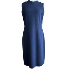 St. John  Basics Women's Navy Sleeveless Round Neck Santana Knit Shift Dress 8