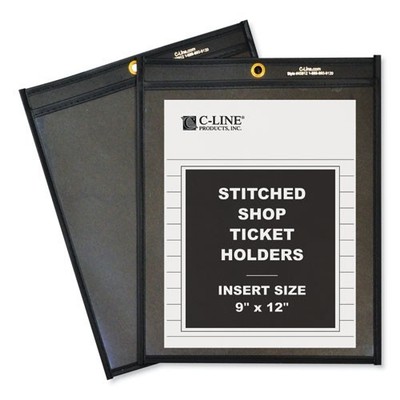 C-Line Stitched Shop Ticket Holders, 9 x 12 Insert, Black Border, 25/Box