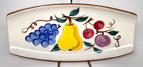 STANGL Pottery VTG Relish Tray Fruit Pattern Oblong Ceramic Footed Hand-painted