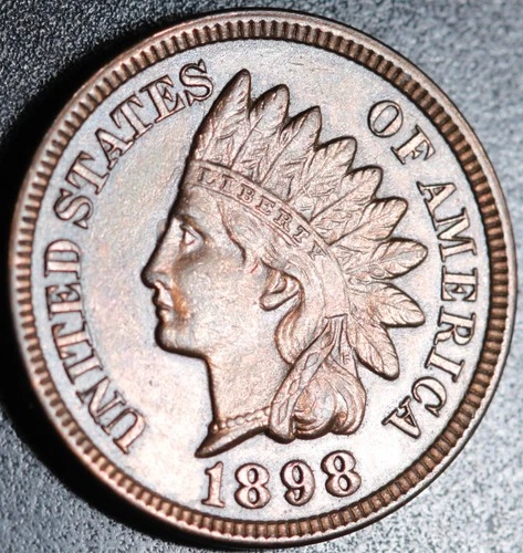 1898 INDIAN HEAD CENT - With LIBERTY & 4 DIAMONDS - AU UNC