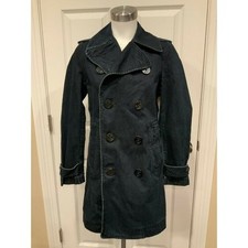 Polo Ralph Lauren Dark Wash Double Breasted Long Trench Jacket, Size XS