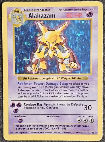 Pokemon TCG Alakazam Shadowless Base Set 1/102 MP