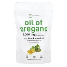 2-in-1 Organic Oregano Oil, 6000 mg per serving, 300 capsules, supports immunity