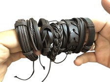 8 Pcs Men's Leather Bracelet Set Braided Wrap Cuff Adjustable Boho Jewelry