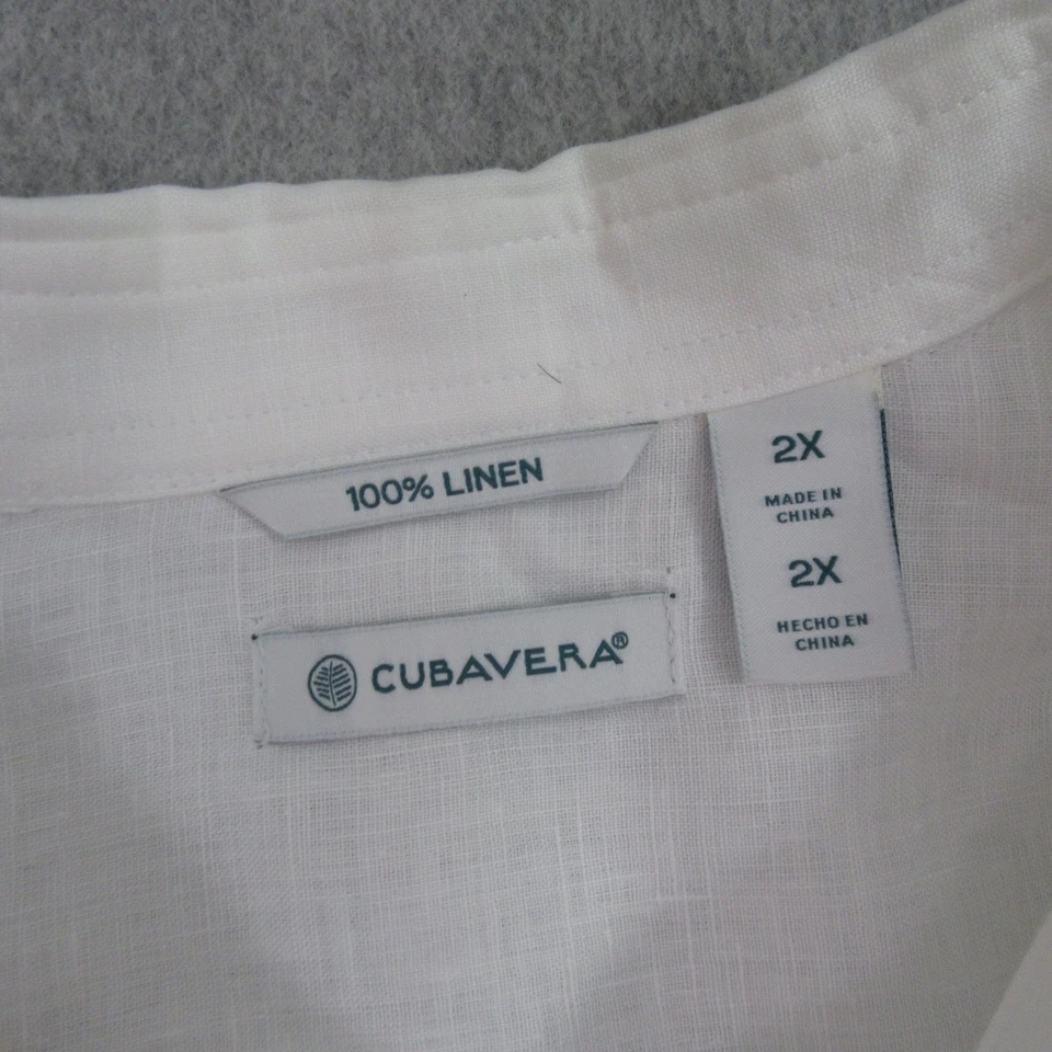Cubavera Mens Guayabera Button Up Shirt Long Sleeve 2X White 100% Linen - Image 3 of 4