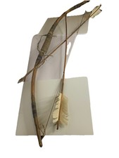 Vintage-Style Wooden Bow and Arrow Set, Brown, Feather Fletching Bow