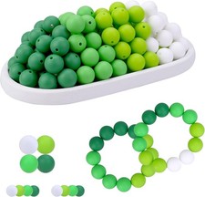 100PCS 15mm Silicone Beads St Patricks Day Bulk Rubber Round 15mm/green/white