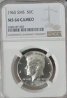 1965 sms ngc ms 66 cameo kennedy half dollar 40% silver