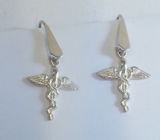 Boucles D'Oreilles Avec Caducée Ordre Des Pharmaciens en Argent 925 - Pendentifs