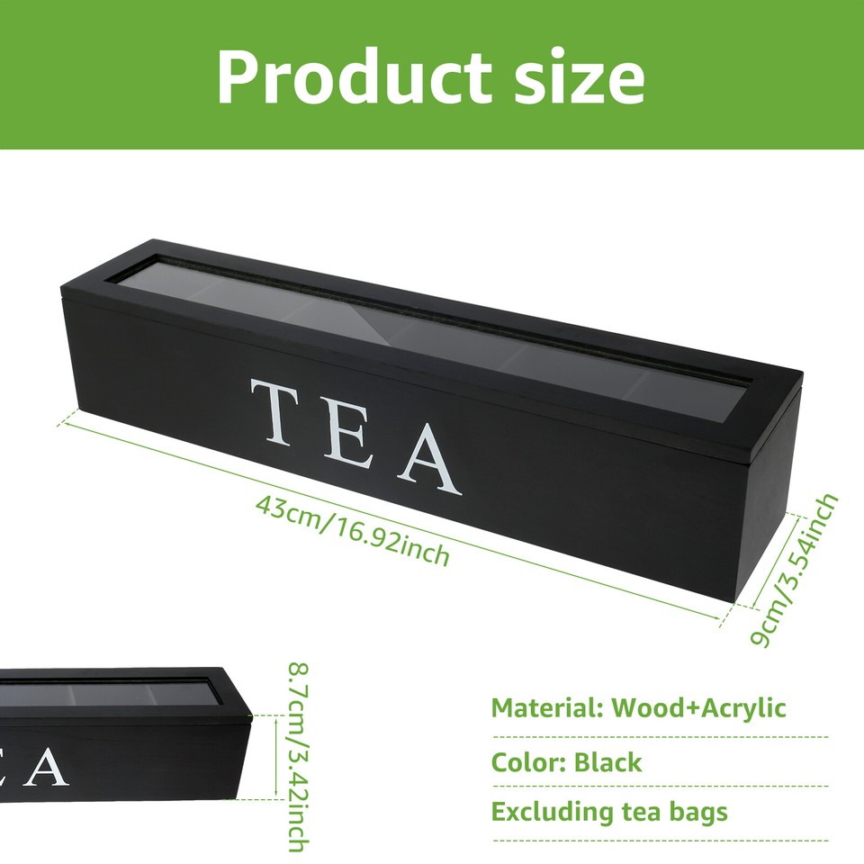 Tea Bag Holder 6 Compartments Tea Bag Organizer Wooden Tea Bag Storage