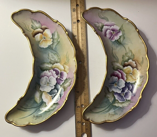 2 Schumann Arzberg Germany Bone Dishes ~ Signed, Hand Painted, Forget-Me-Not - Picture 15 of 16