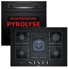 BOSCH Pyrolyse Backofen  Gasherd Herdset Autark + GAS Glaskeramik Kochfeld 75cm