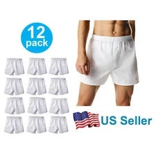 12 PACK Men's White Boxer Shorts W/ Comfortable Flex Waistband Size S-XL