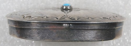 NAVAJO JC STERLING Stamped Domed TURQUOISE HANDMADE Vintage PILL BOX - Picture 2 of 6