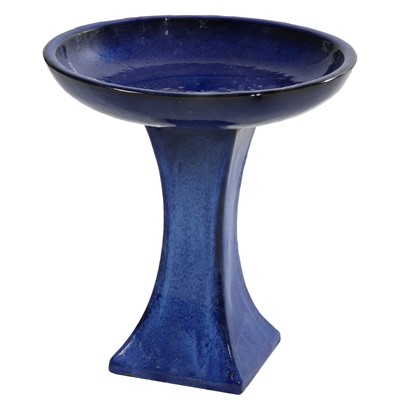 Nantes Blue Ceramic Bird Bath - 16'' H by Sunnydaze