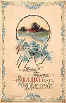 1915 Birthday Postcard of Lovely Forget-Me-Nots by Rural Home Scene-Series  4989 | eBay