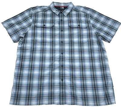 North Face Shirt Men XL Button Up Blue Gray Plaid Performance Hiking Outdoor A98