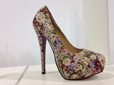Holiday SALE-Womens Floral Print High Heel Dress Pump Sandals Size 6 US --37 EUR