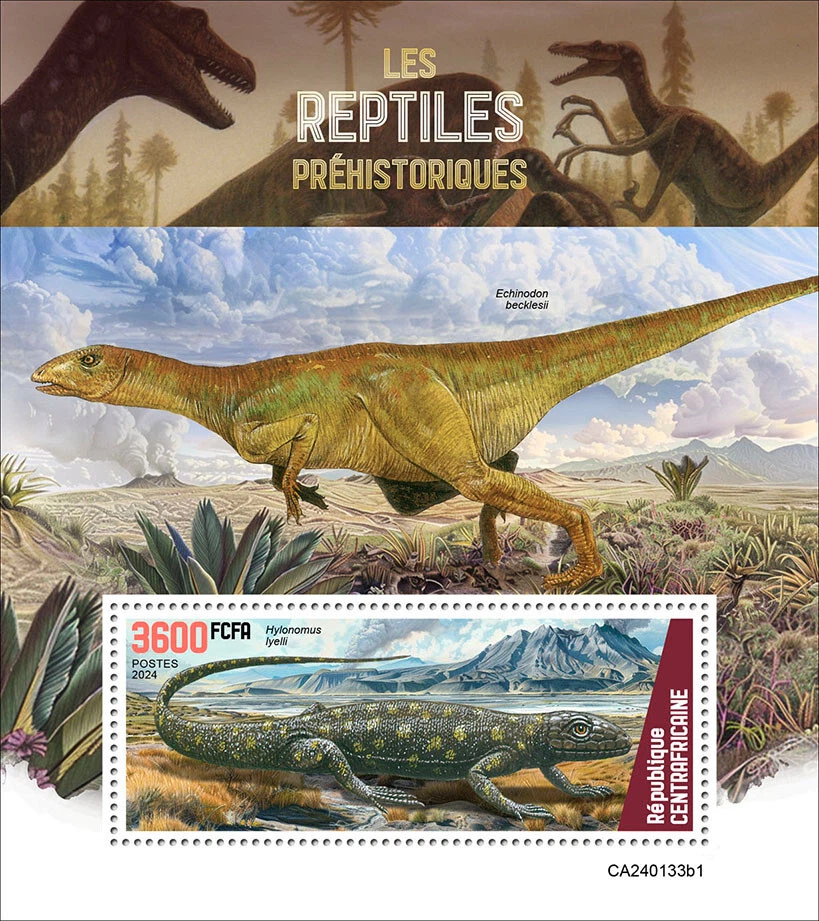 Prehistoric Reptiles MNH Stamps 2024 Central African S/S - Image 1 of 1