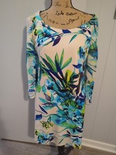 "Sangria" Women's Dress, Size 8 Floral Multi-color Lined 3/4 Sleeves, Ex  [HH23]