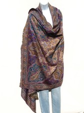 Yak/Sheep Wool Blend Shawl/Throw Handcrafted Kashmiri Colors: Lilac/Cyan/Sand