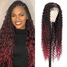 16-36" Curly Full Lace Braided Wig for Black Women Knotless Boho Box Braids Wigs