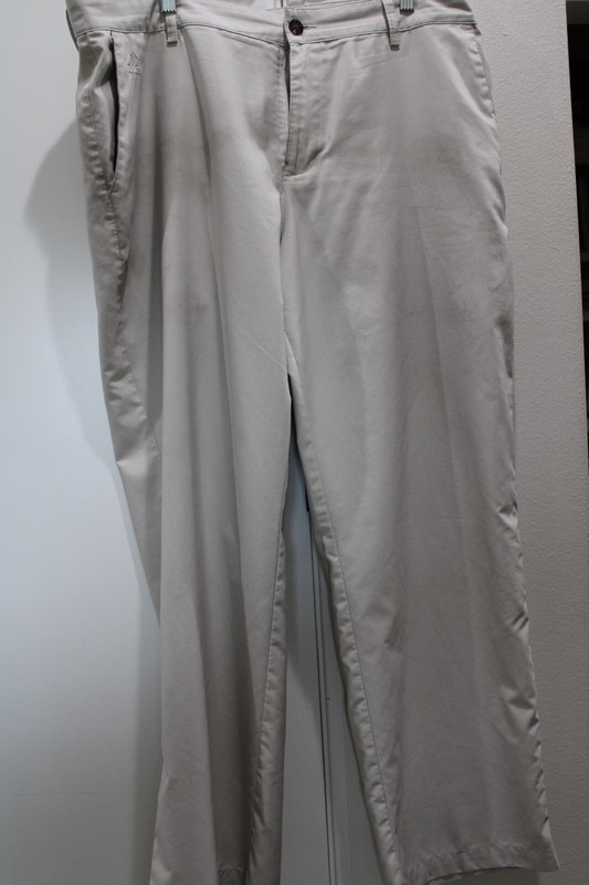 MEN'S ADIDAS CLIMA-LITE FLAT FRONT GOLF PANTS 38X30 STONE BONE 100% POLYESTER