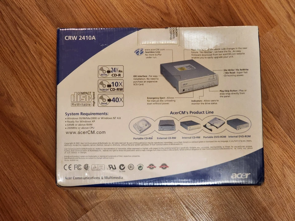 BRAND NEW Acer USB External CD ReWriter 24X CRW 2410A SEALED Seamless Link - Image 3 of 4
