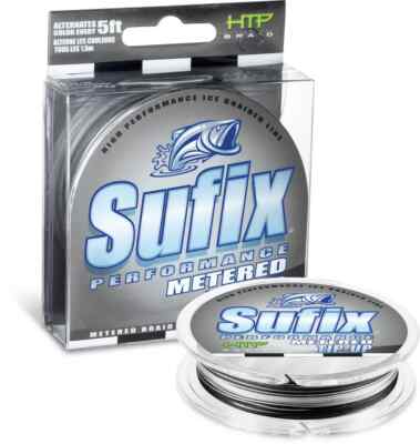 Sufix Performance Tip Up Ice Braid 50 Lb NIP 50Yd Black/White Metered