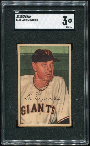 1952 Bowman #146 Leo Durocher HOF Graded SGC 3 VG Centered Giants Vintage Card - 第 1/2 張圖片