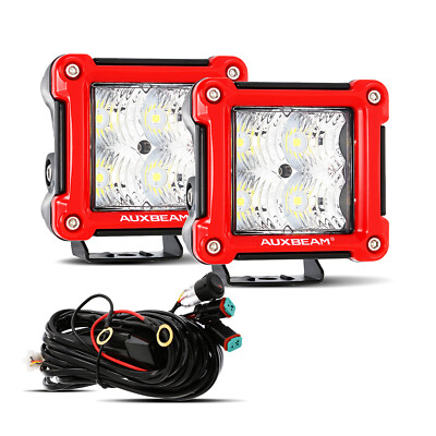 AUXBEAM 3''Inch LED Cube Pods Work Light Bar Spot Car Driving Fog Lamp Red Frame