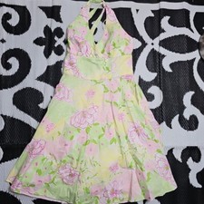 LILLY PULITZER Yellow Pink Green Floral Blast Willa Halter Dress 8
