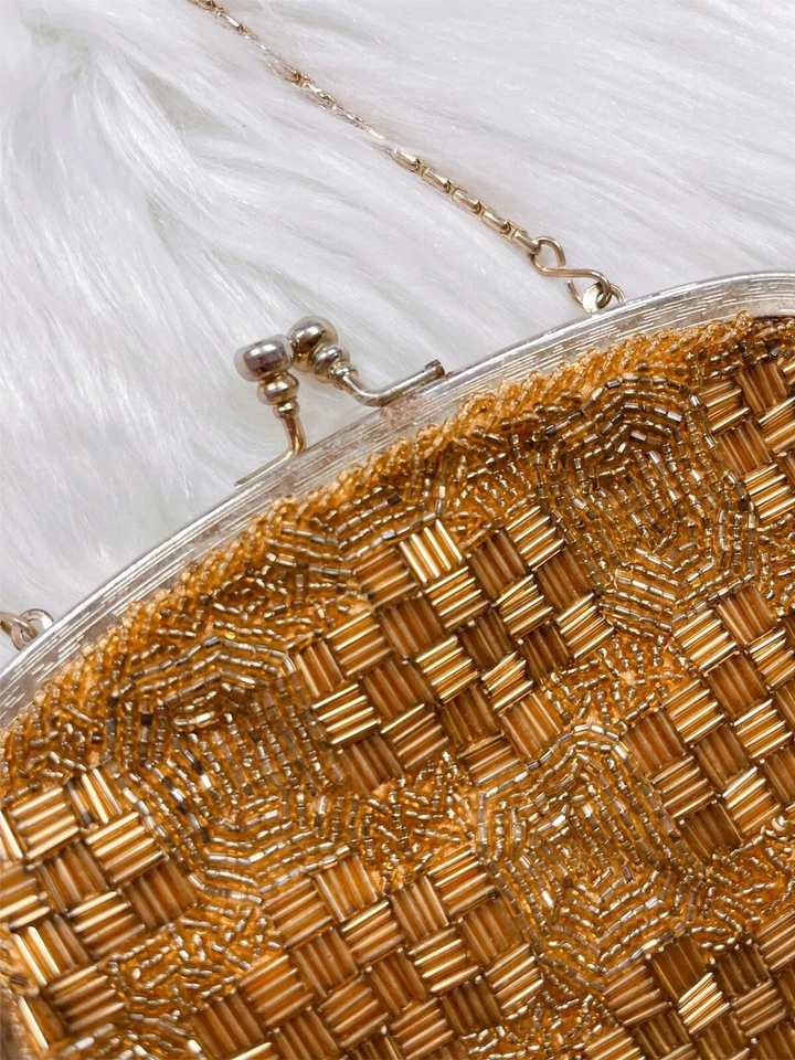 Vintage Gold Beaded Evening Cocktail Flapper Girl Buffum's Hand Bag Purse - Image 3 of 4