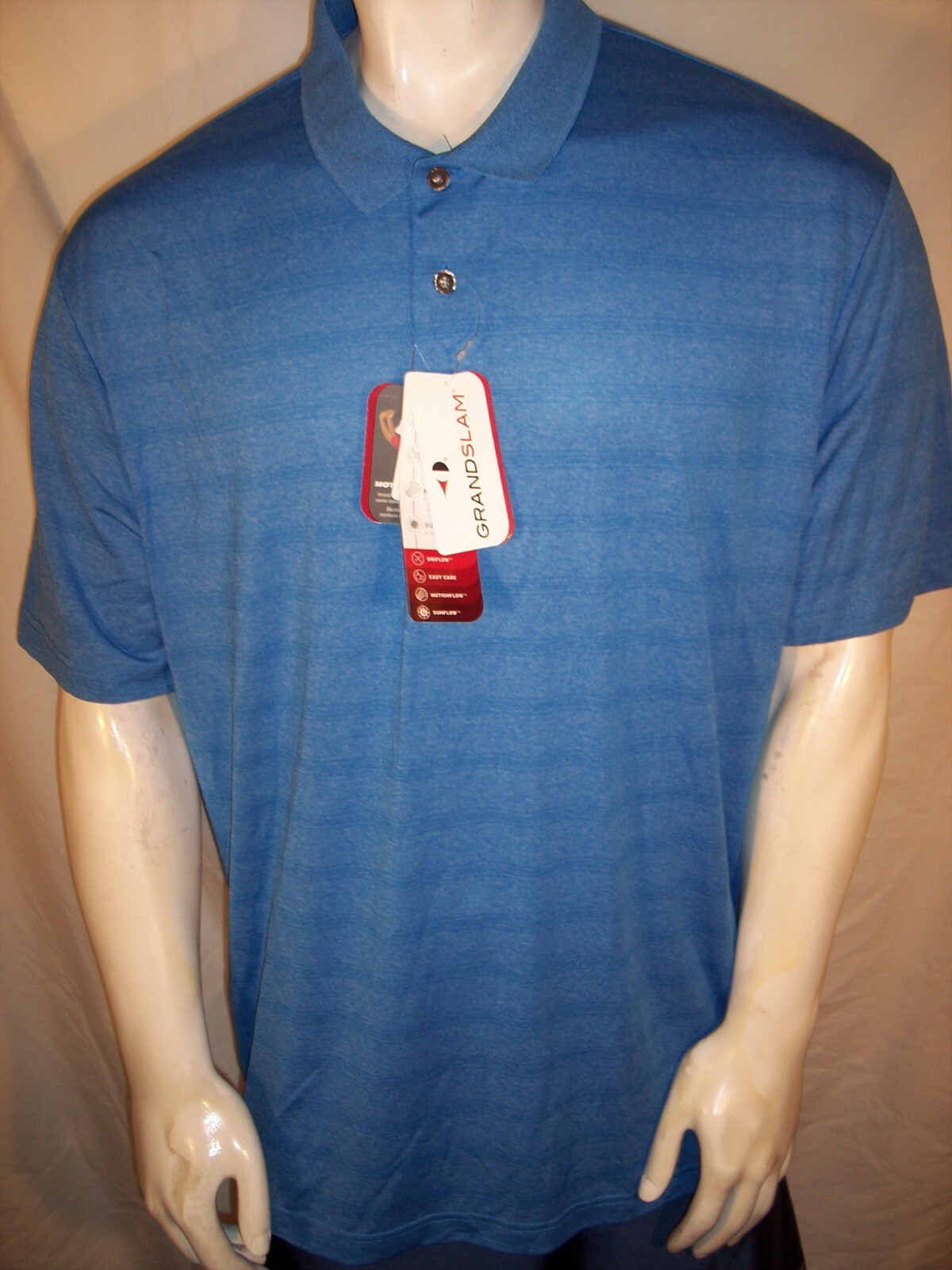 NEW Grand Slam XL Blue Heathered Striped Poly Polo/Golf Shirt eBay