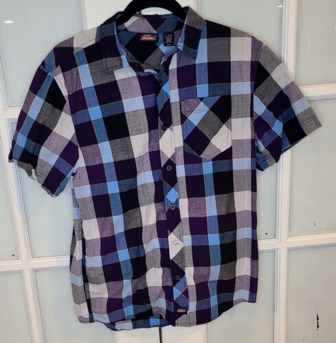 Dickies Boys Shirt Purple, Green, White Plaid Short Sleeve Button Down (14-16) - Picture 2 of 11