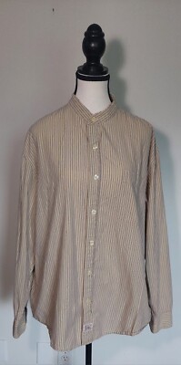 Size L Levi's Strauss Long Sleeve Button Up Beige Stripe Shirt White Tab EUC