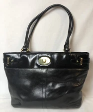 Y2K Gianni Bernini Shoulder Bag Purse Womens Black Patent Leather Medium Goth