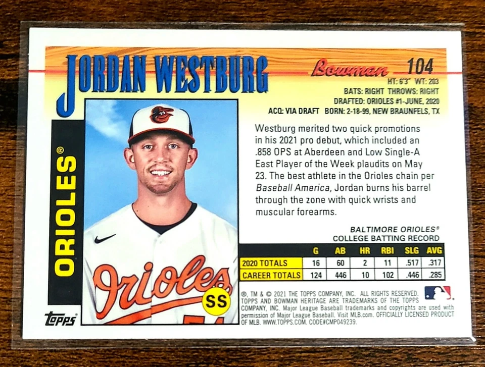 2021 Bowman Heritage Jordan Westburg Chrome #104 - Image 2 of 2