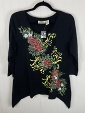 COLLECTIONS ETC. Women's Christmas Embellished Black Top / Tee | Size M