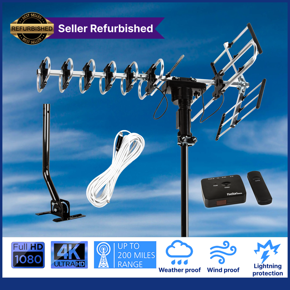 TV Antenna Outdoor 360 Degree Rotation + Mount Pole 200 Miles antena tv digital