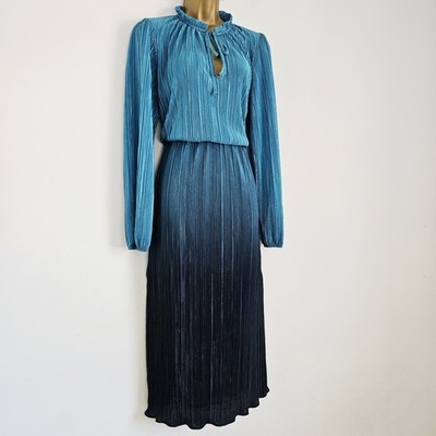 NEW Ex Wallis 10-18 Blue Ombre Plisse Pleated Keyhole Floaty Holiday Maxi  Dress | eBay