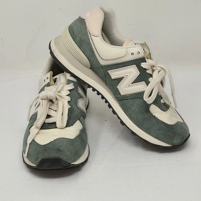 NEW BALANCE 574 GREEN WHITE LEATHER WALKING SNEAKER SHOES MENS 6 WOMENS 7.5