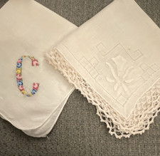 Collectible Embroidered Floral Lace Cotton Handkerchiefs Lot Multicolor